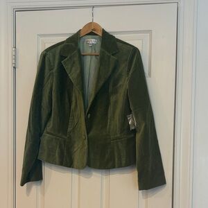 Olive Green Velvet Notch-Lapel Blazer Jacket